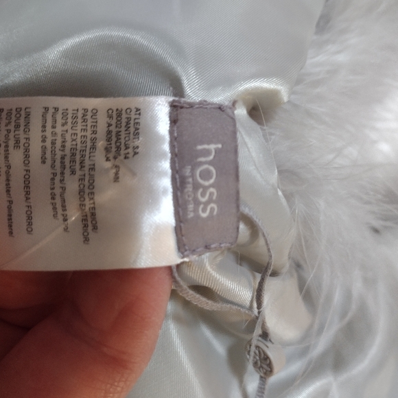 Hoss Introbia Real Turkey Feather Down Fur Scarf  Collar Tie On Gray NWT - Picture 4 of 8